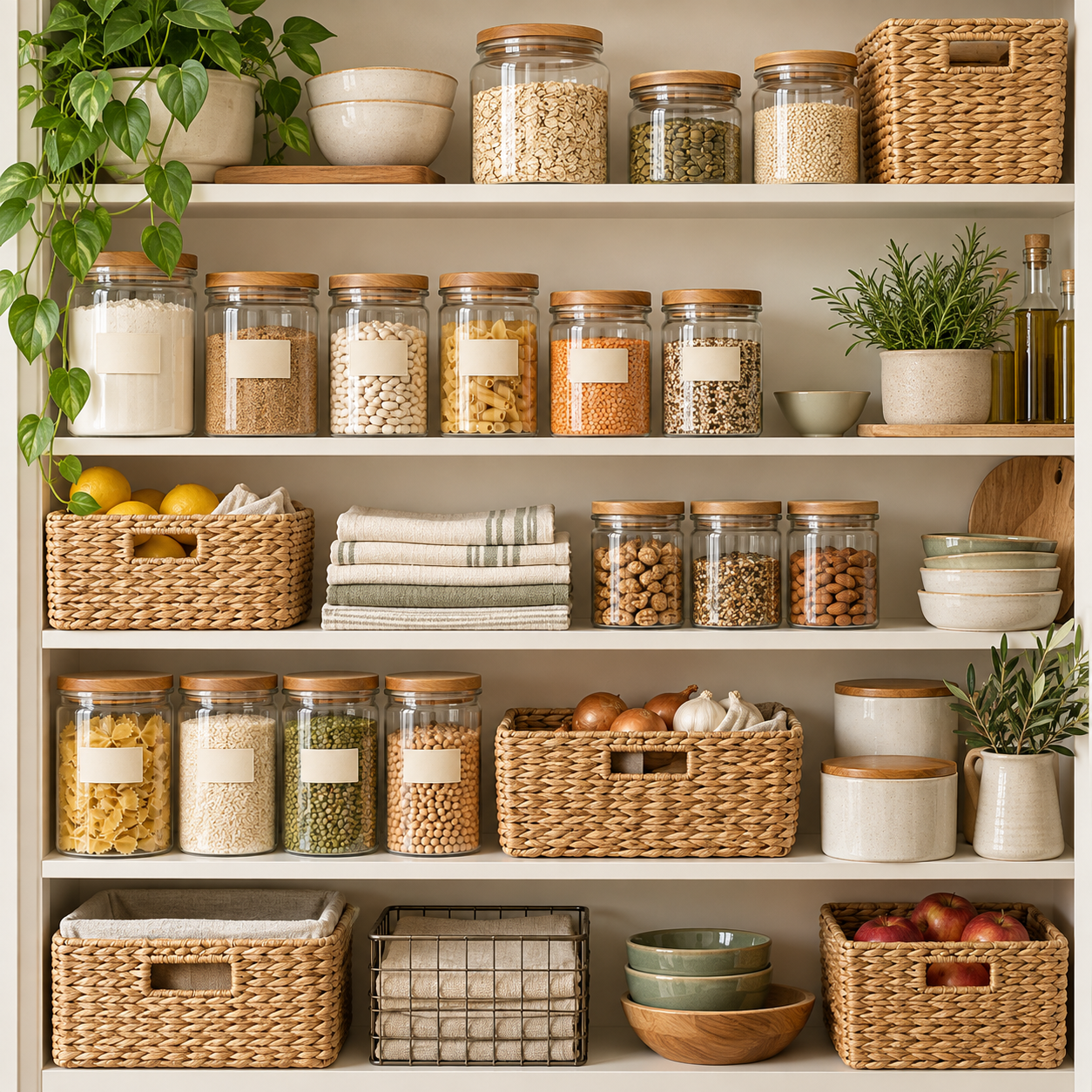 Organized home pantry shelving